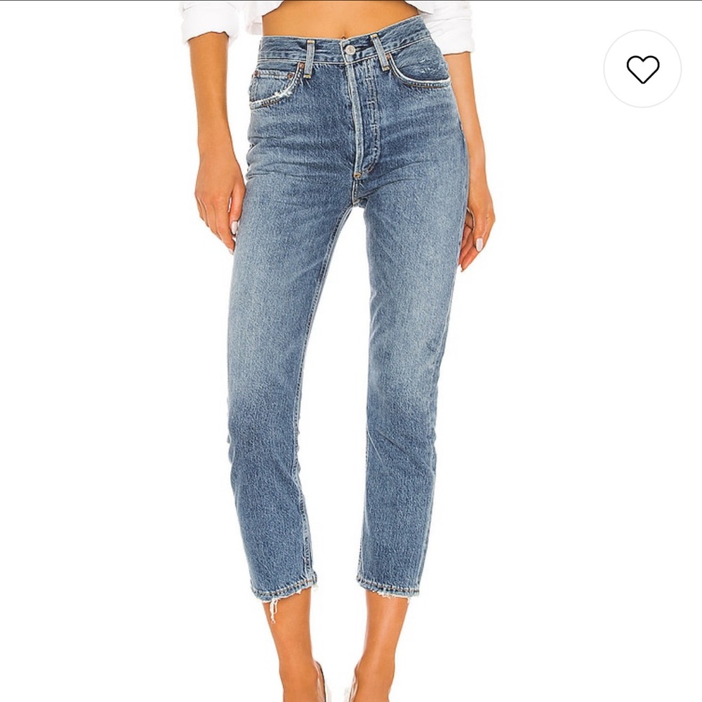 Agolde Riley High Rise Button Fly Straight Crop Jeans in Frequency Size 32